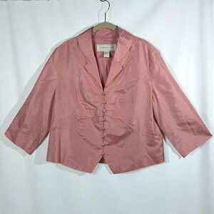 Doncaster 100% Silk Ruched Button Front Blouse Jacket Blazer Lined Pink Woman 18